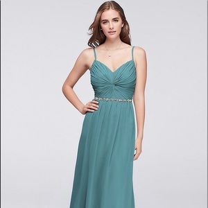 TWIST BODICE CHIFFON DRESS WITH BEADED BELT